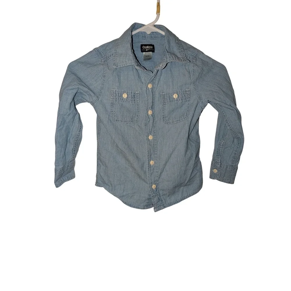 OshKosh Bgosh Kids Boys Light Wash Chambray Long Sleeve Button Down Shirt Size 5